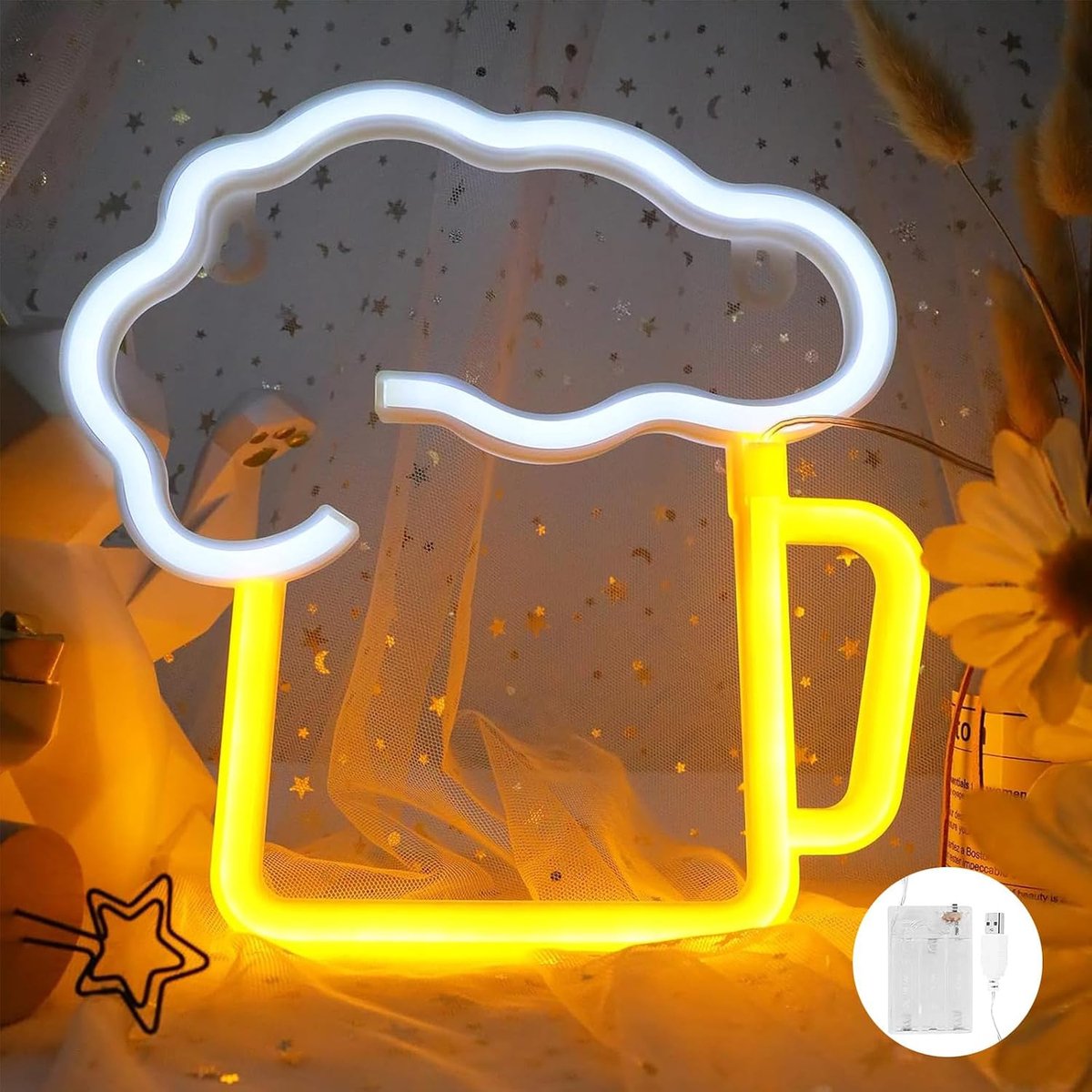 Opschrift, LED Bier Neon Bar, LED-Wandbord | Werkt op Batterijen of USB Neon LED, Warm Licht Lichtbord Nachtverlichting voor Thuis, Decoratie