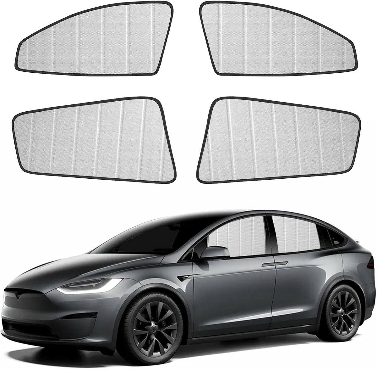 Zijruit voor Tesla Model Y, Opvouwbare Verduisterende Autogordijnen voor Zijruiten, UV-bescherming, Privacy en Thermische Isolatie | 4 stuks, opvouwbaar, privacy, uv-bescherming, om uit te rusten en te kamperen