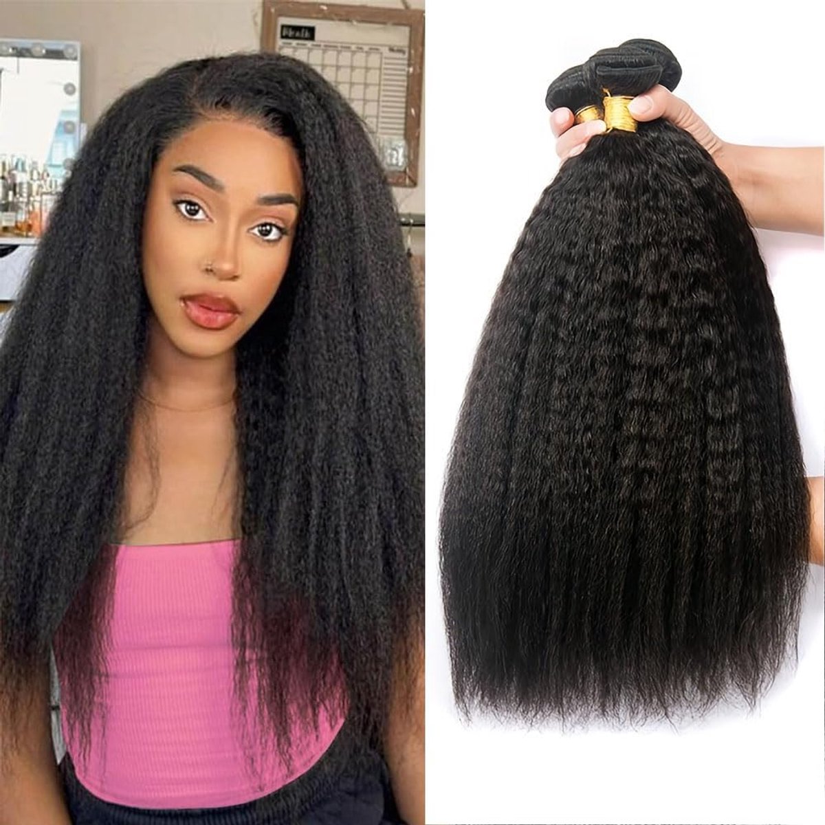 Straight Bundles Human Hair 18 20 22 Inch Yaki Straight Bundles | Human Hair Bundles Unprocessed Brazilian Virgin Remy Human Hair 3 Bundles Extension Double Weft Weave for Women Natural Black