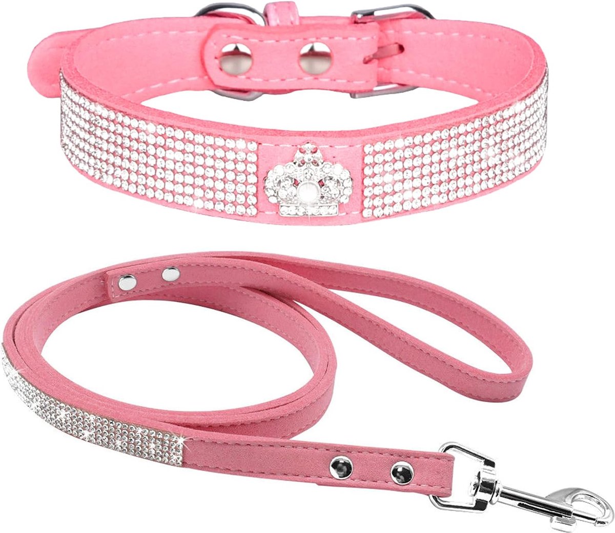 Strass halsband, schattig, oogverblindend, sprankelend, zacht suède, lederen hond en kat strass halsband, riem, kristal diamanten halsband voor huisdier/hond/puppy (XS, Roze-4)