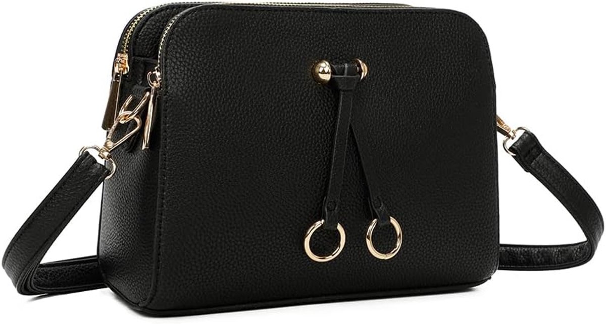Kleine schoudertas voor dames met 3 ruime vakken, handtas van PU-leer, modieuze schoudertas, crossbody tas