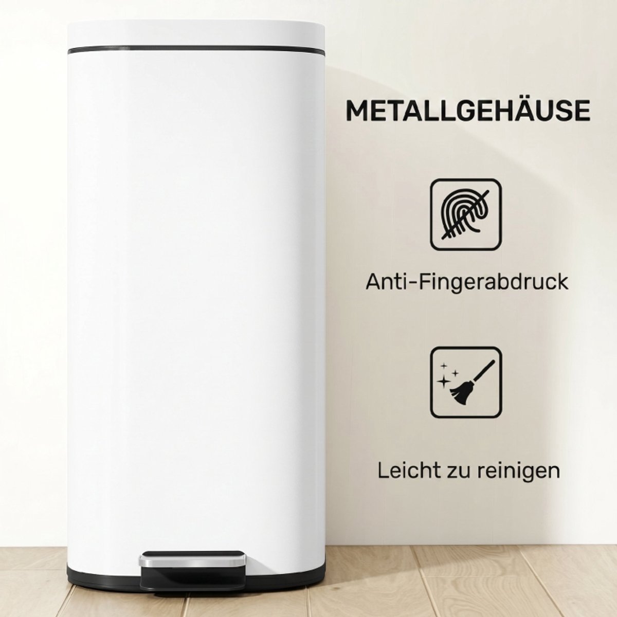 COVREO Pedaalemmer 30 l wit metaal, met deksel en uitneembare binnenemmer