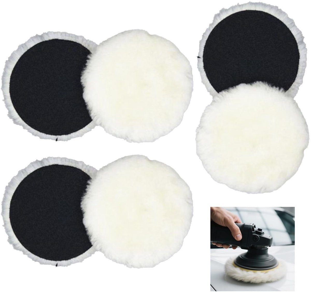 6 stuks polijstpads 125 mm klittenband voor excentrische schuurmachine - kunstwol - Microvezel lamswol polijstschijven - zelfklevend design - polijstwolset voor autopolijstmachine - kurkvloeren - glas enz