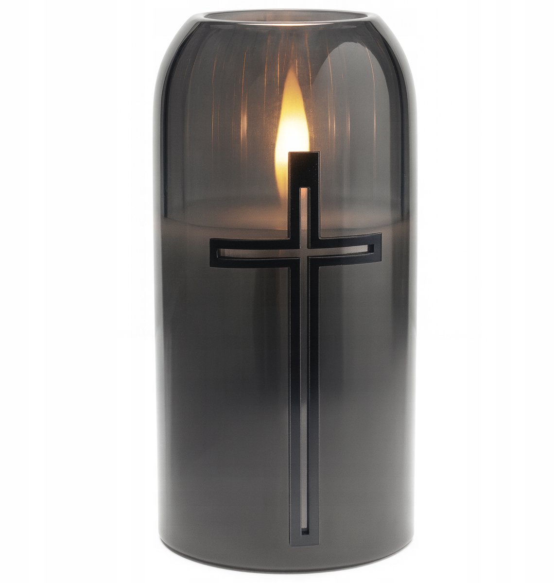 Merkloze LED Grafkaars met Kruis - Zilver, Realistisch Vlam Effect
