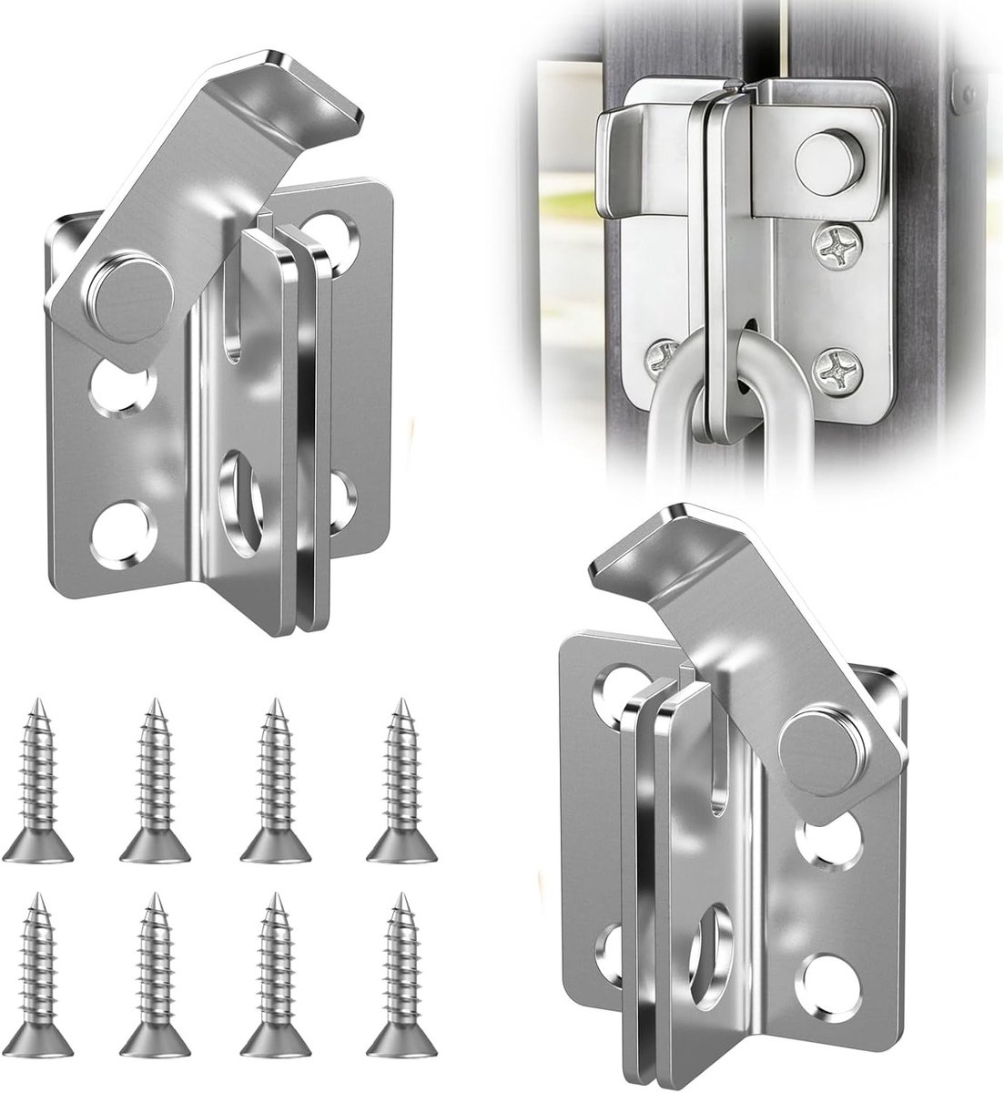 RVS 2-in-1 sluiting met vergrendelingsgat voor tuinpoort, hek en raam - 4,5 x 0,3 cm, incl