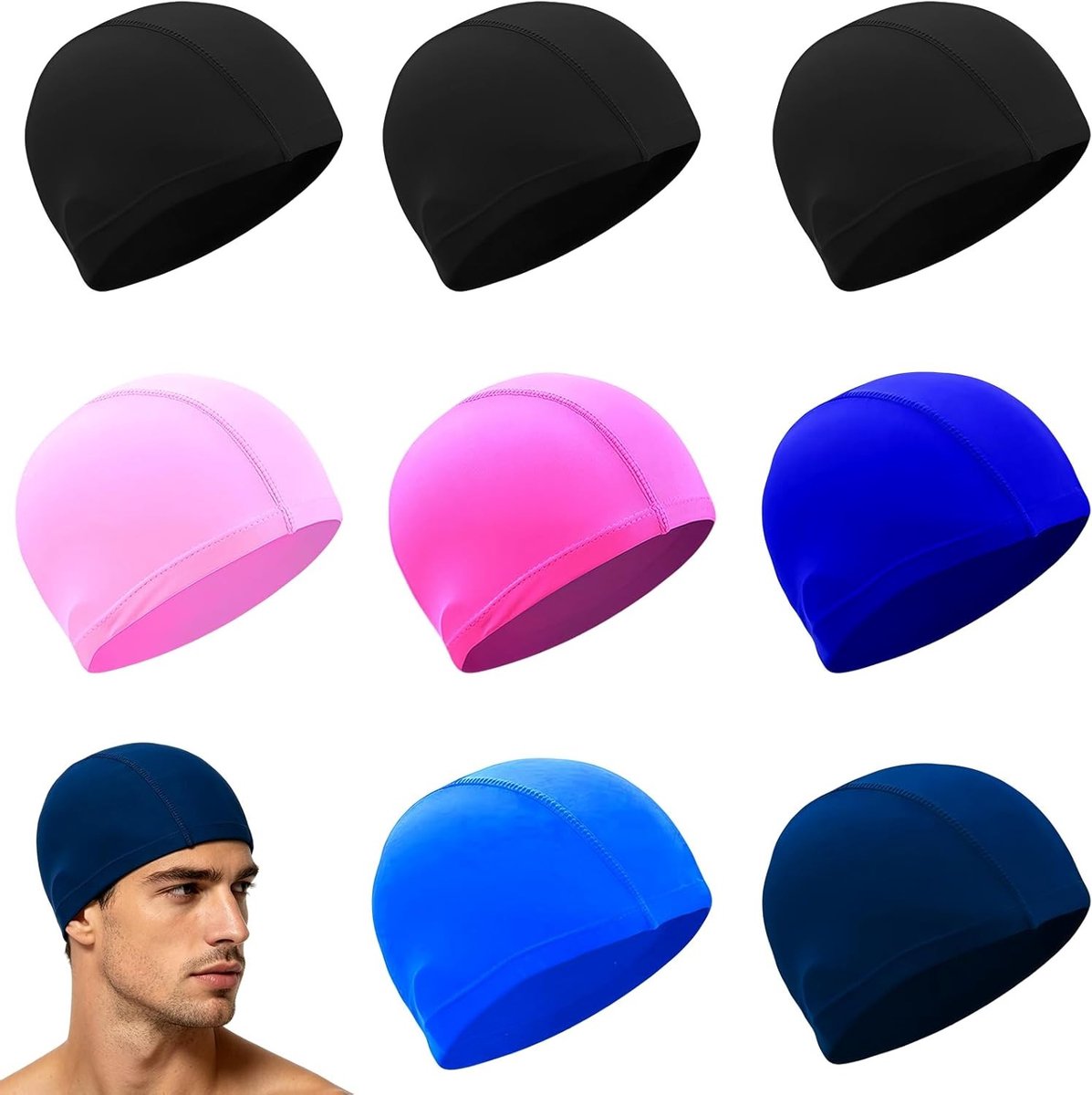 Set van 8 Zwemcaps van Hoog Elastisch Silicoon - Unisex, Comfortabel, Duurzaam, Waterdicht en Sneldrogend voor Zwembad en Open Water Training - Kleurrijk en Perfecte Pasvorm
