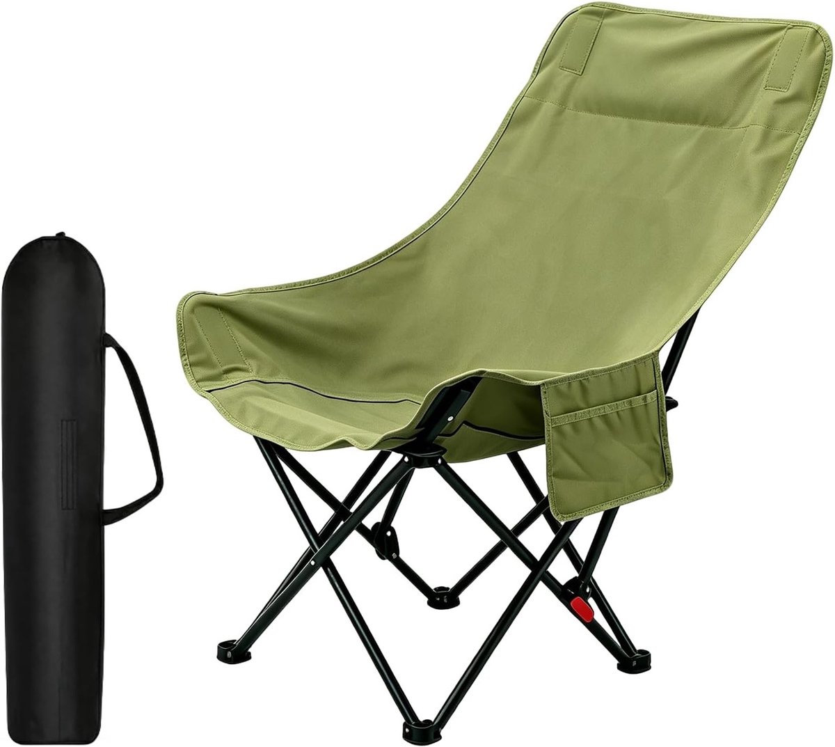 Opvouwbare campingstoel met hoge rugleuning, lichtgewicht en comfortabel, ideaal voor outdoor, strand en wandelen, 130 kg draagkracht, met 2 zijzakken en compacte verpakking