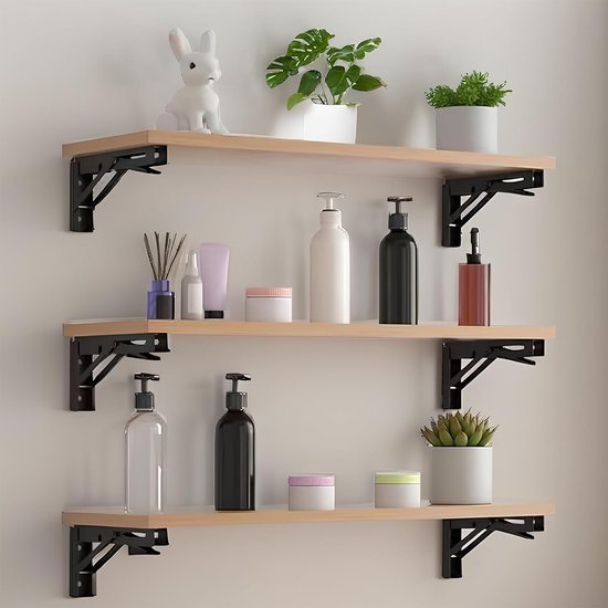 Set van 2 Vouwbare Planksteunen, Sterke Scharnieren, RVS Hoeksteunen voor Hoekplanken met Waterpas voor Thuis, Keuken en Kantoor — afbeelding 4