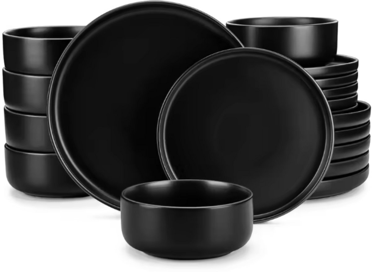 Baroque Dinerborden 6 persoons Zwart - Luxe, 24 delig en Zwart Keramisch - Voor Diner, Keuken en Dagelijks Gebruik