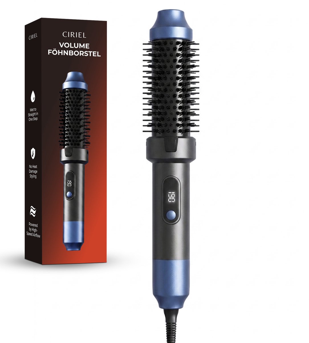 CIRIEL 4-in-1 Thermal Brush – Stylingborstel – Volume Borstel – Roodlicht Technologie - 3 Temperatuurstanden – 38 mm Ronde Borstel – Fohnborstel - Digitaal Display