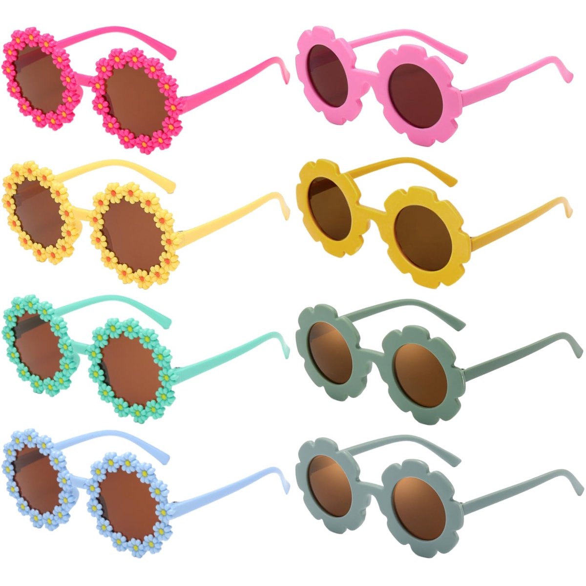 Dailygoods - 8 stuks schattige bloem zonnebrillen voor kinderen, kleurrijke mode multipack