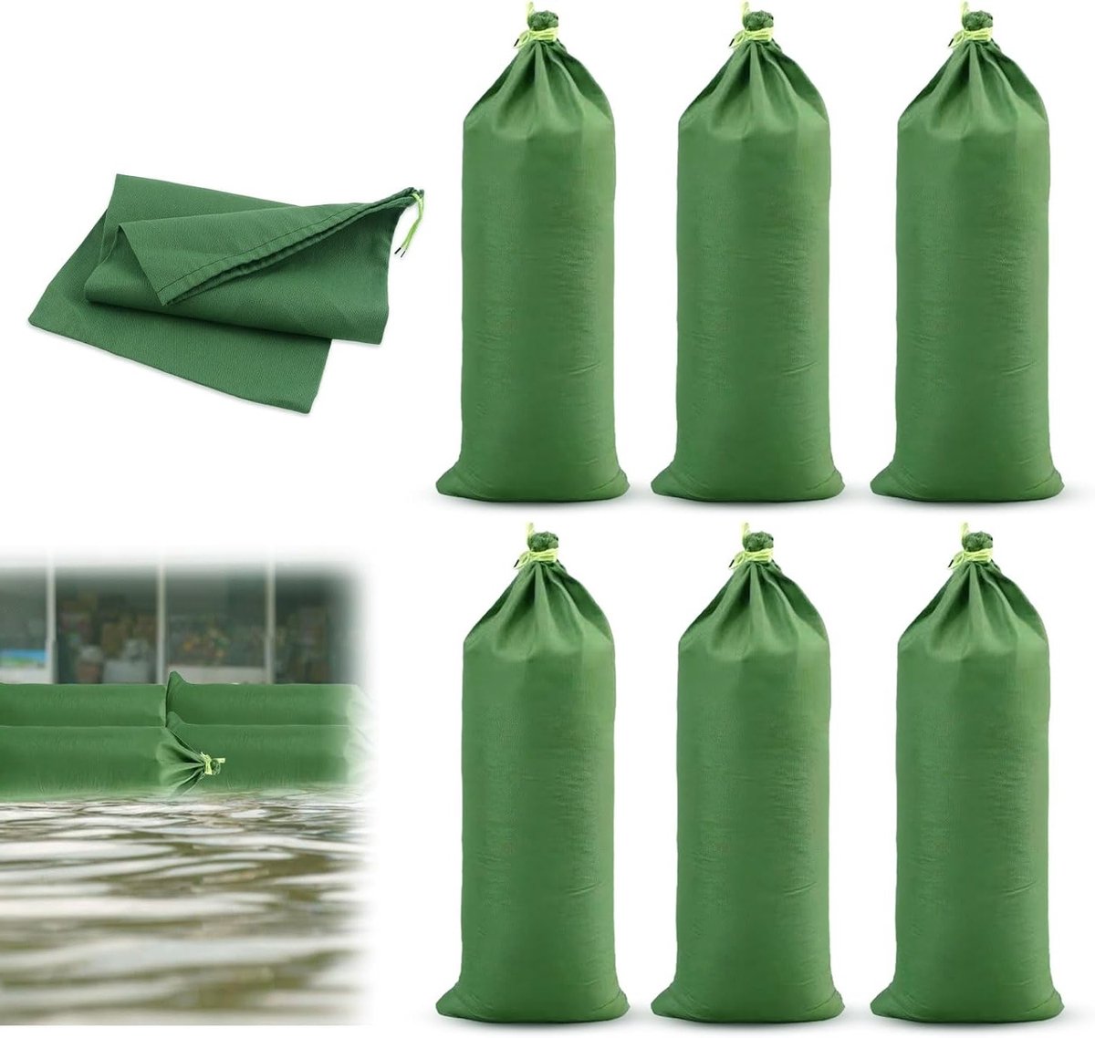 Herbruikbare zandzakken voor overstromingsbescherming 70 x 30 cm met veters, ideaal voor garages en kelders, set van 6 stuks