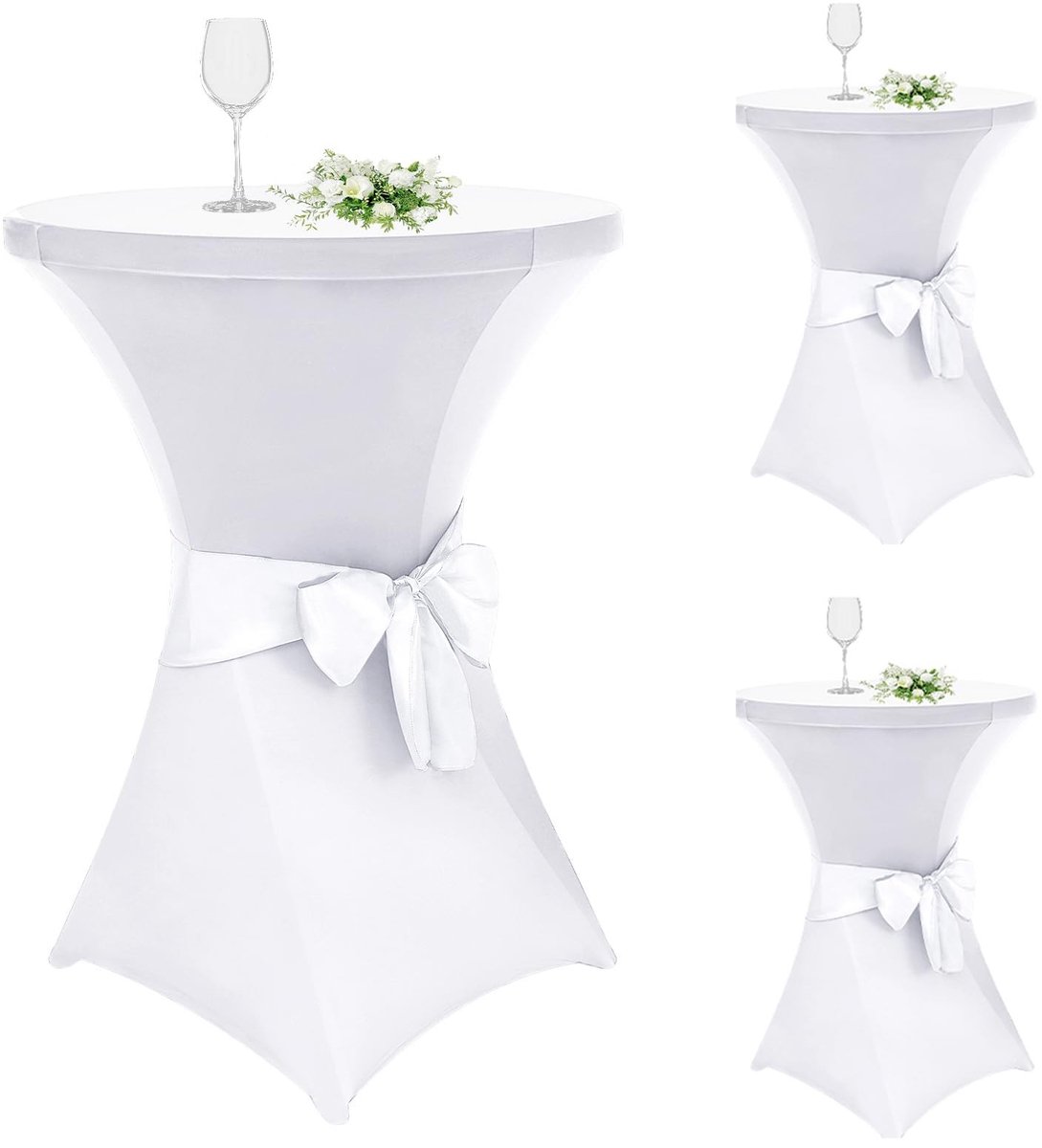 Dailygoods - Set van 3 Elegante Tafelhoezen - Stretch voor Hightable Ø80 cm Wit
