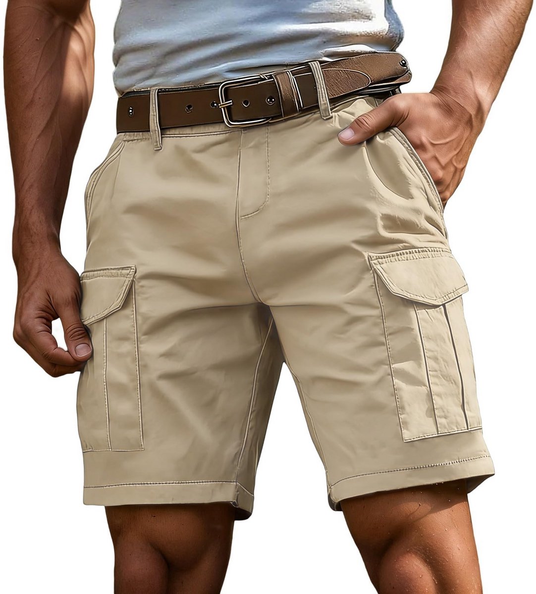 Kraftverdia® Korte broek voor heren zomer katoen stretch cargo shorts met zakken outdoor casual werkbroek heren kort zonder riem -3XL Heldere Kaki.