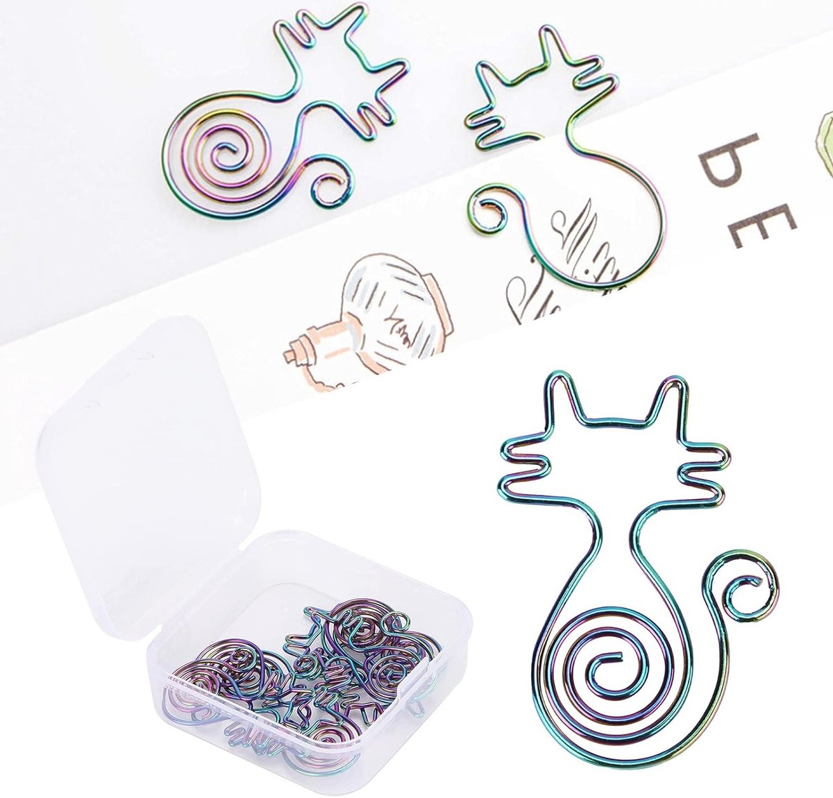 Kleurige metalen kattenvormige paperclips voor documentorganisatie, school en kantoorgebruik - 10 stuks