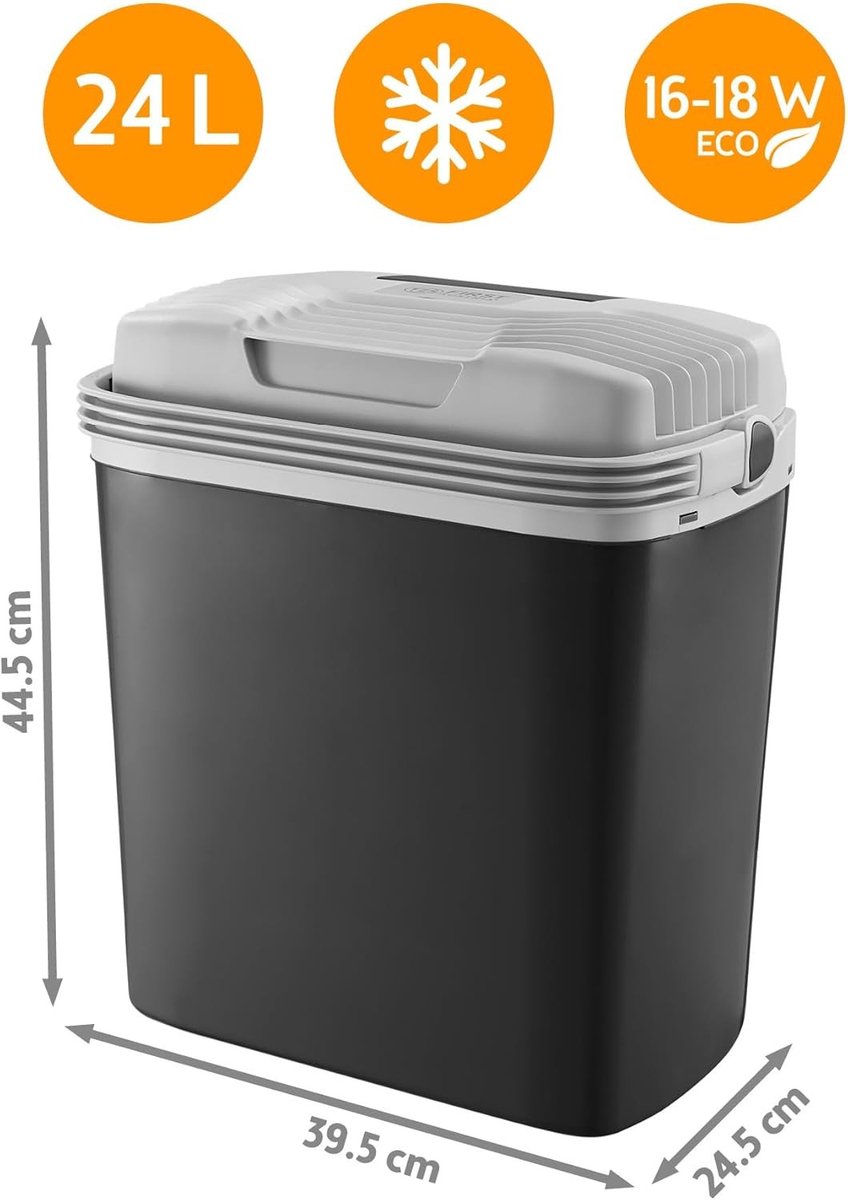 Elektrische Koelbox - Zwart/Lichtgrijs - 24 Liter Capaciteit - Koelen en Verwarmen - Voor Auto en Camping