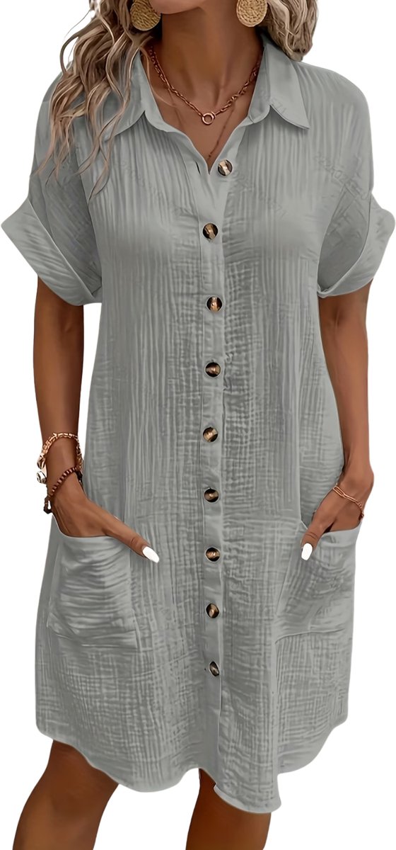Currero Zomerjurk Dames Zomerjurken Volwassenen Vrouwen Midi Jurk Ibiza Stijl Sundress Dress XXL Zilvergrijs