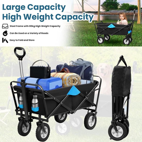 Opvouwbare Bolderkar Met 4 Wielen - Handwagen Tot 80 Kg, Antraciet/Turquoise van Lysmart — afbeelding 2