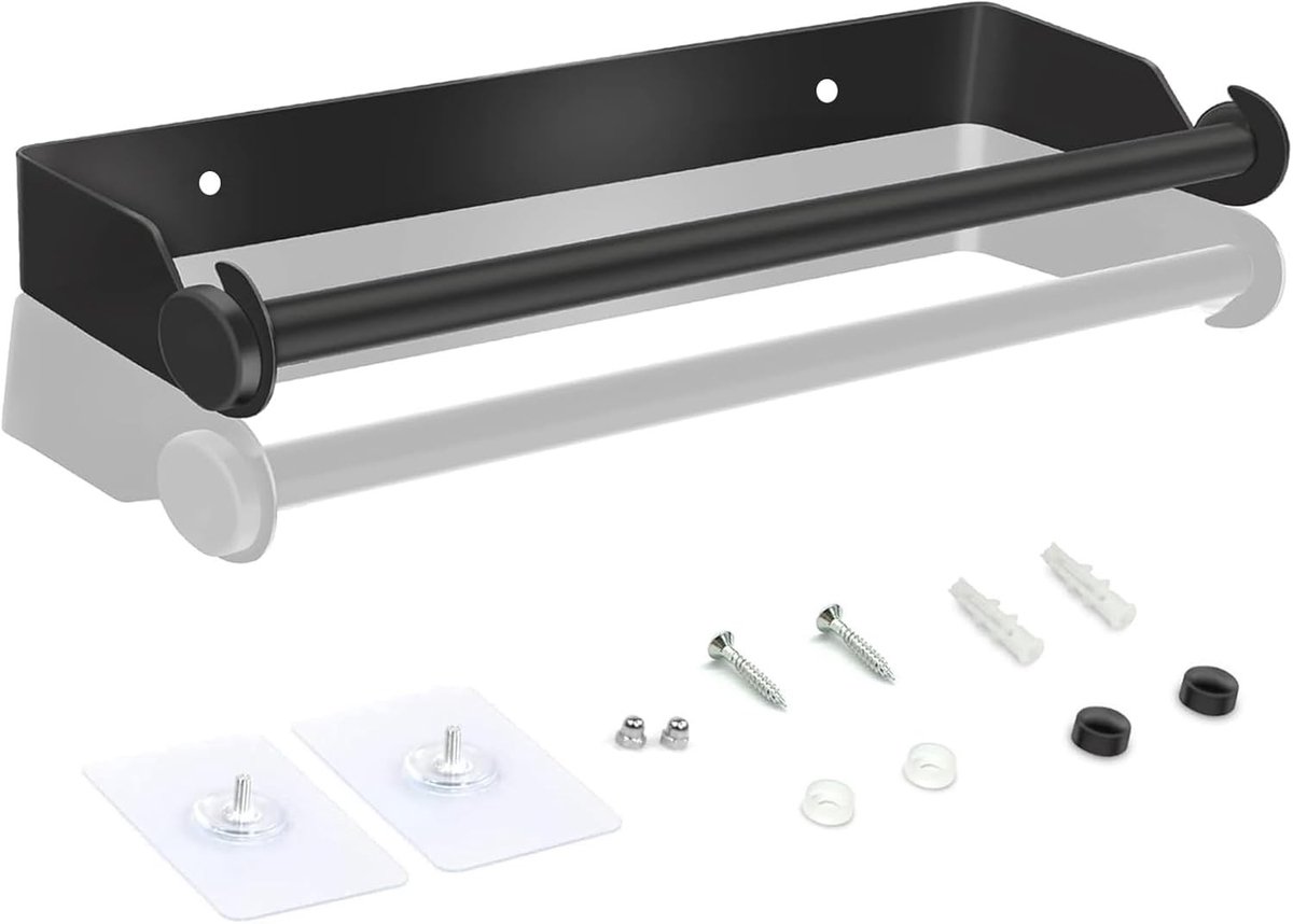 Rollhouder van RVS voor Keuken en Badkamer, Muurbevestiging, Zelfklevend of Te Boren, Ideaal voor Keukenpapier en Handdoeken