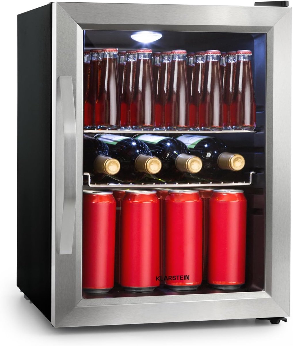 Mini Koelkast Drankenkoeler Bar Dranken Koelen Glastür Roestvrij Staal 35 Liter Zwart