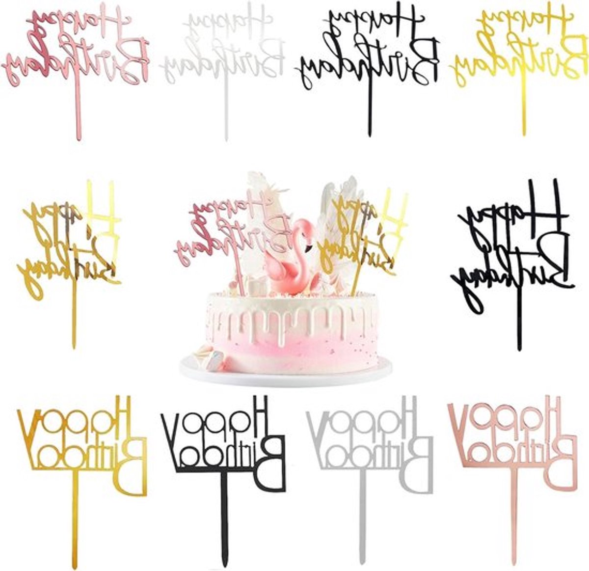 Allecto Plus - Happy Birthday - Cake Decoraties - Acryl Glitter