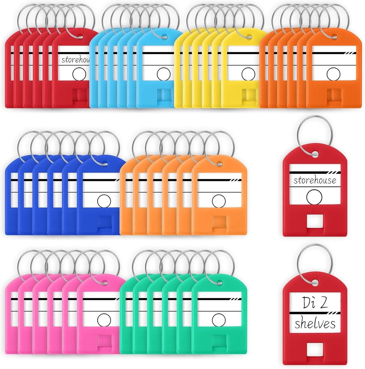 Schrijfbare labels sleutelhangers - 48 stuks plastic keychains met lus, etiketten voor identificatie en organisatie