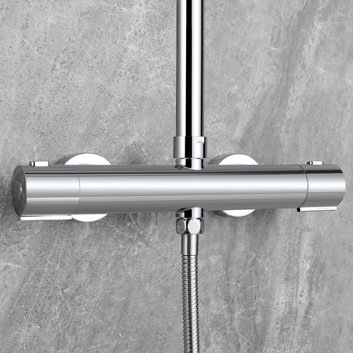 Auralum Max Thermostatische Douchekraan - 15 cm Hartafstand - Douchemengkraan met 2 Uitgangen - Inclusief koppelingen - met 38°C Veiligheidsknop - Waterbesparend - Chroom