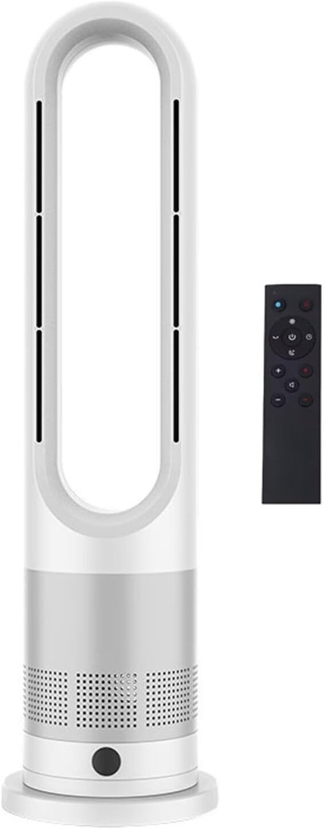 Staande Ventilator - Torenmodel - Verkoeling en Warmte - Bladloos Ontwerp - 90 Graden Oscillatie - Wit Zilver