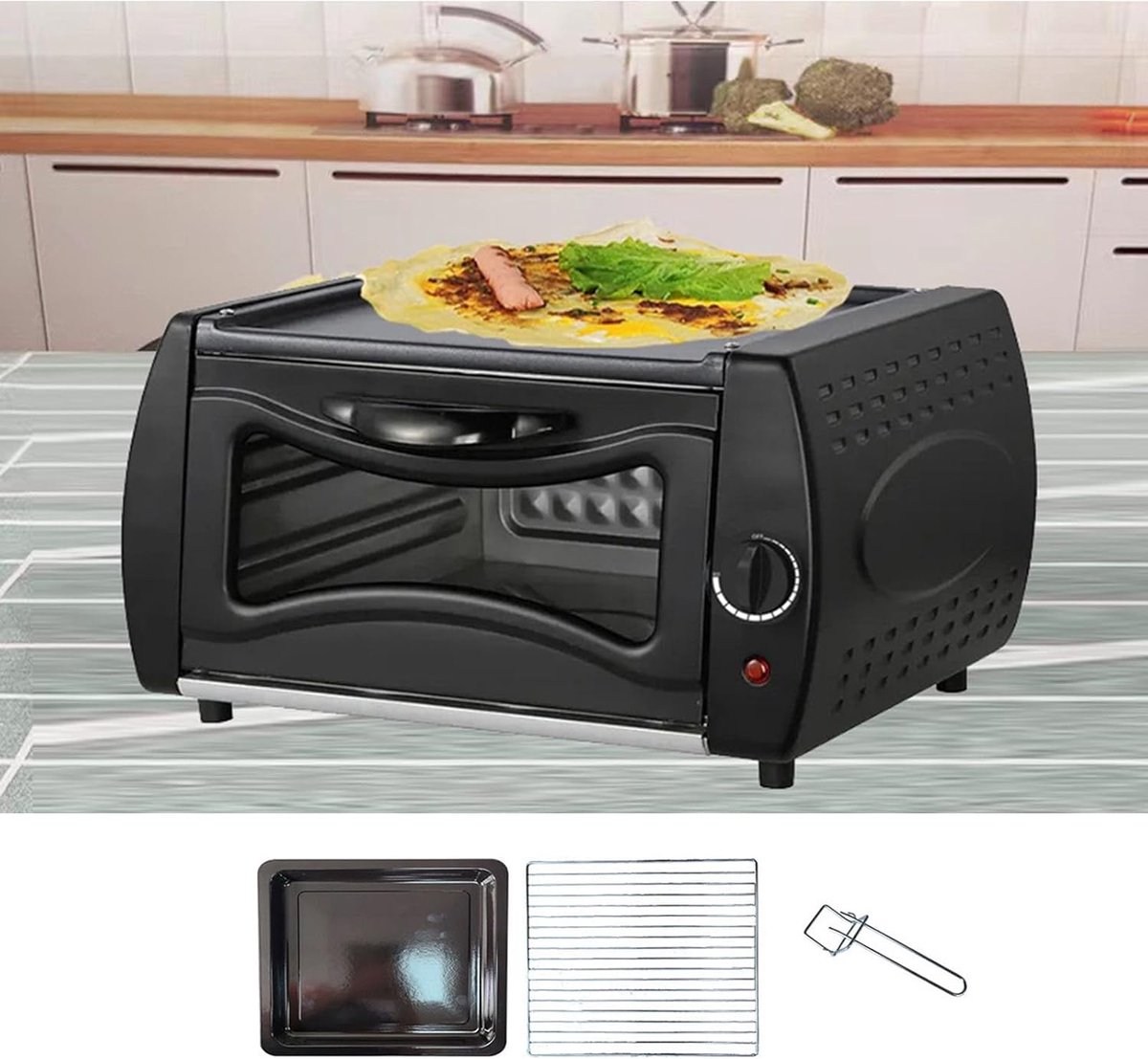 Elektrische Pizzaoven Mini Pizzamachine Binnen en Buiten Snelle Hitte Regeling Tot 12 Inch Zwart