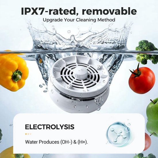 Bestrijdingsmiddelenwasmachine - Groente- en fruitwasmachine - 15W krachtige vortex - 4 instelbare snelheden - Groente- en fruitreiniger - 10,4 x 6,0 cm - Wit — afbeelding 3