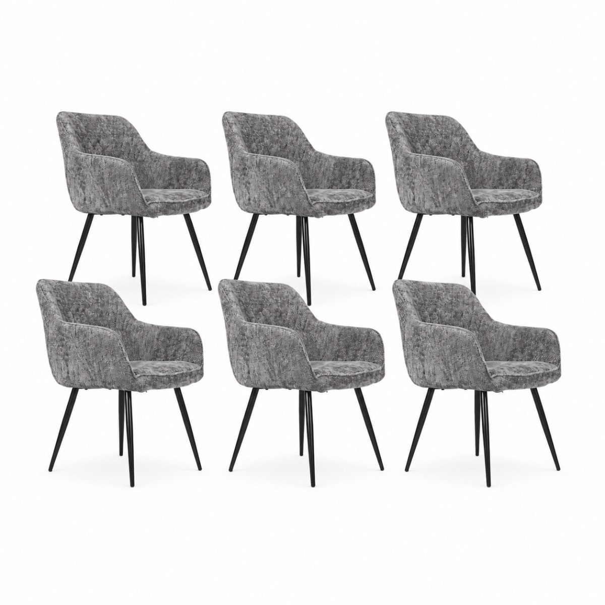 DS4U® - Flavio eetkamerstoel - Set van 6 - Donkergrijs - Velvet - Met armleuning