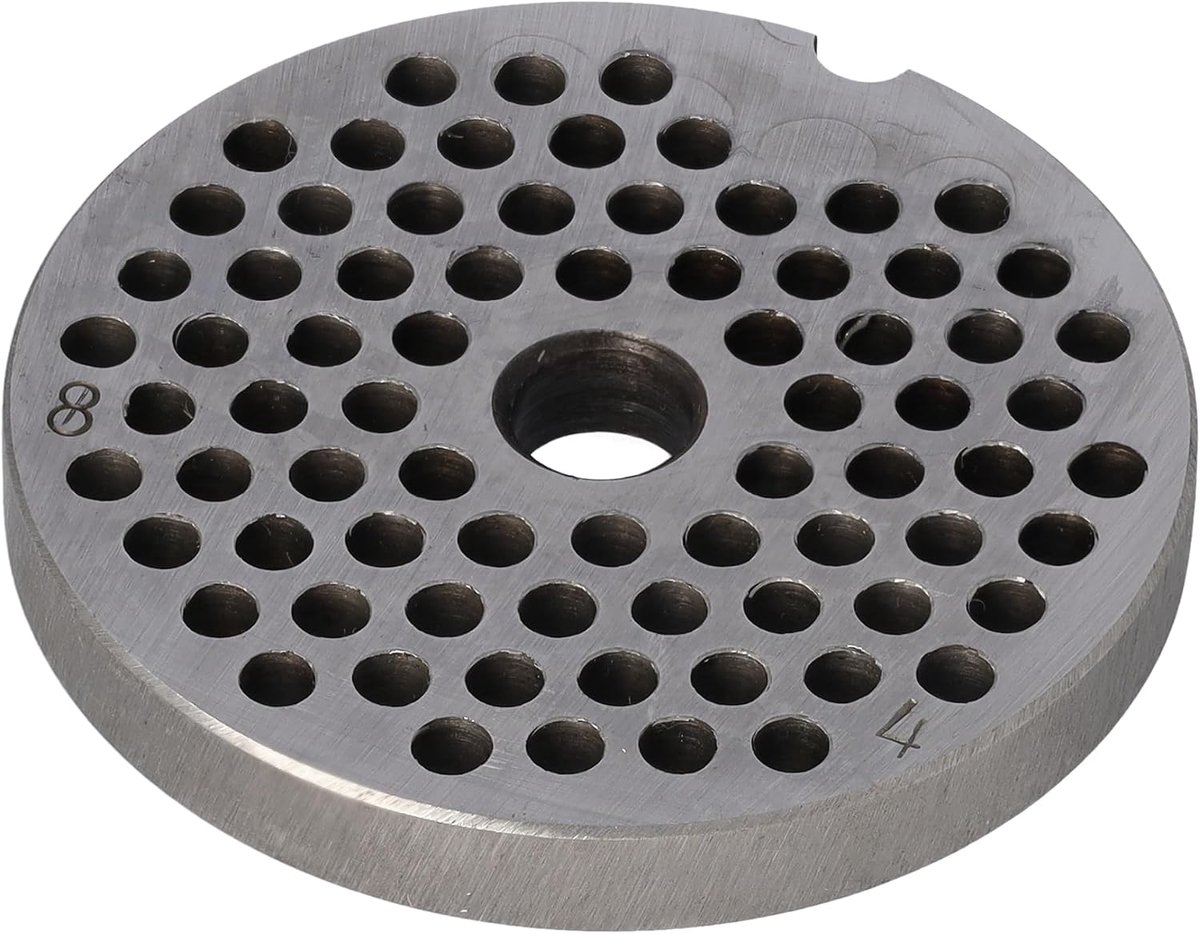 Perforatie Schijf - Vleesmolenonderdeel - Vlees Malen - Model 8 Geschikt - 4mm Diameter - Zilver