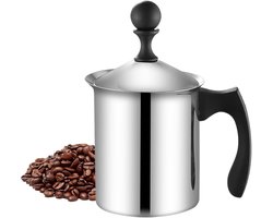 Melkopschuimer Kan - Handmatige Schuimer - Koffie Maken - Dubbele Roestvrij Staal - 400 ml - Zilver