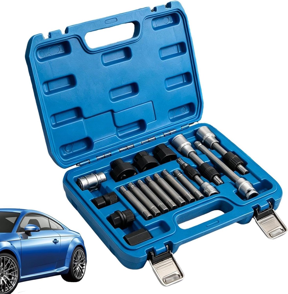 Katrolgereedschap Set - Dynamo Spanner - Auto Onderhoud - Stevige Stalen Constructie - 18 Delig - Zilver
