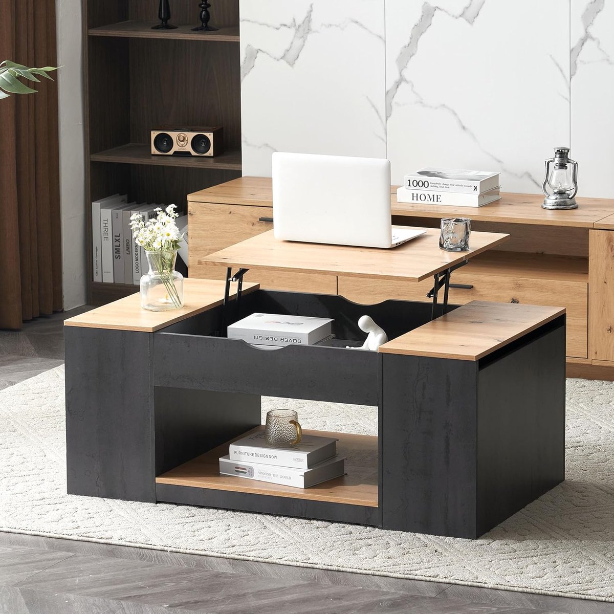 Salontafel Hefplaat - Hef-tafel bijzettafel - Woonkamer opbergen - Verborgen opbergruimte - 109 cm - Grijs houtkleur