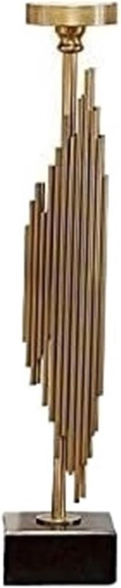 Kandelaar Met Sokkel - Marmer Metaal - Huis Decoratie - Elegante Vormgeving - 51 cm Hoog - Zwart