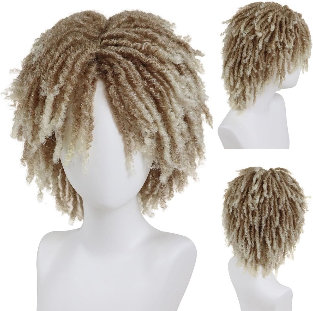 Korte Dreadlock Peruk voor Mannen in Ombre Blond voor Halloween, Rocker en Cosplay Stijl