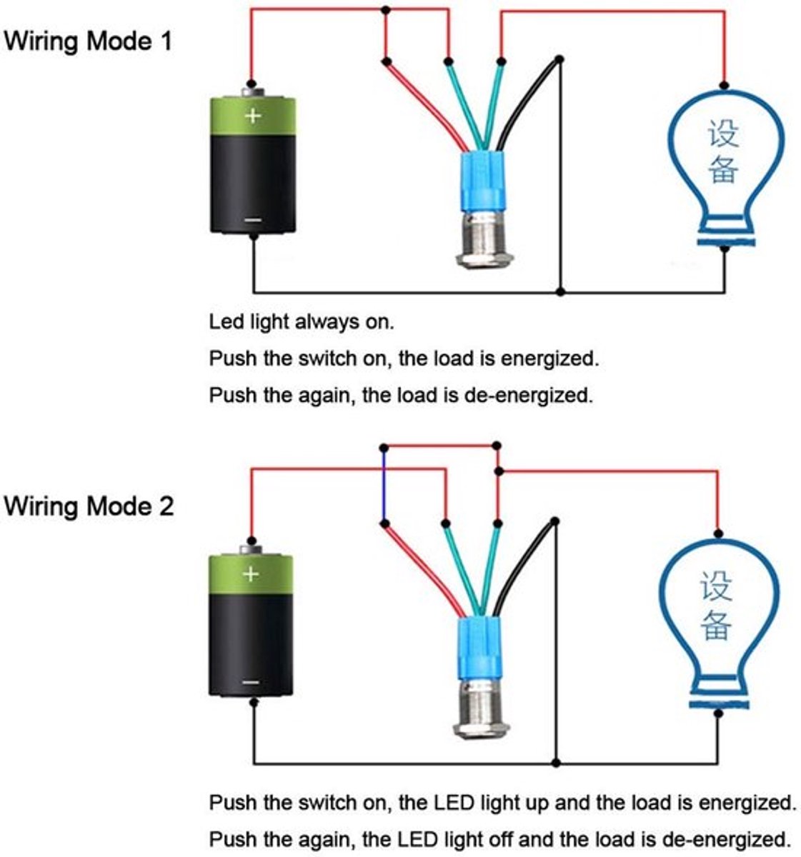 Virtubuy - Push Button Switch - 12mm - Waterdicht - Rood LED - Auto Start
