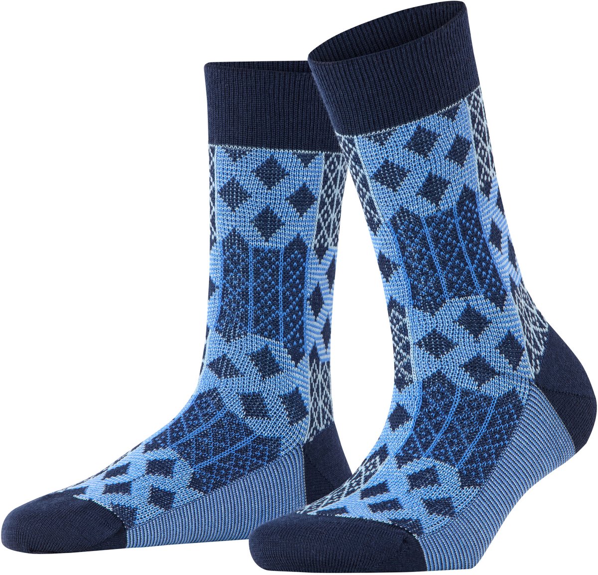 Burlington Mosaic gedessineerd wol sokken dames blauw - maat 36-41