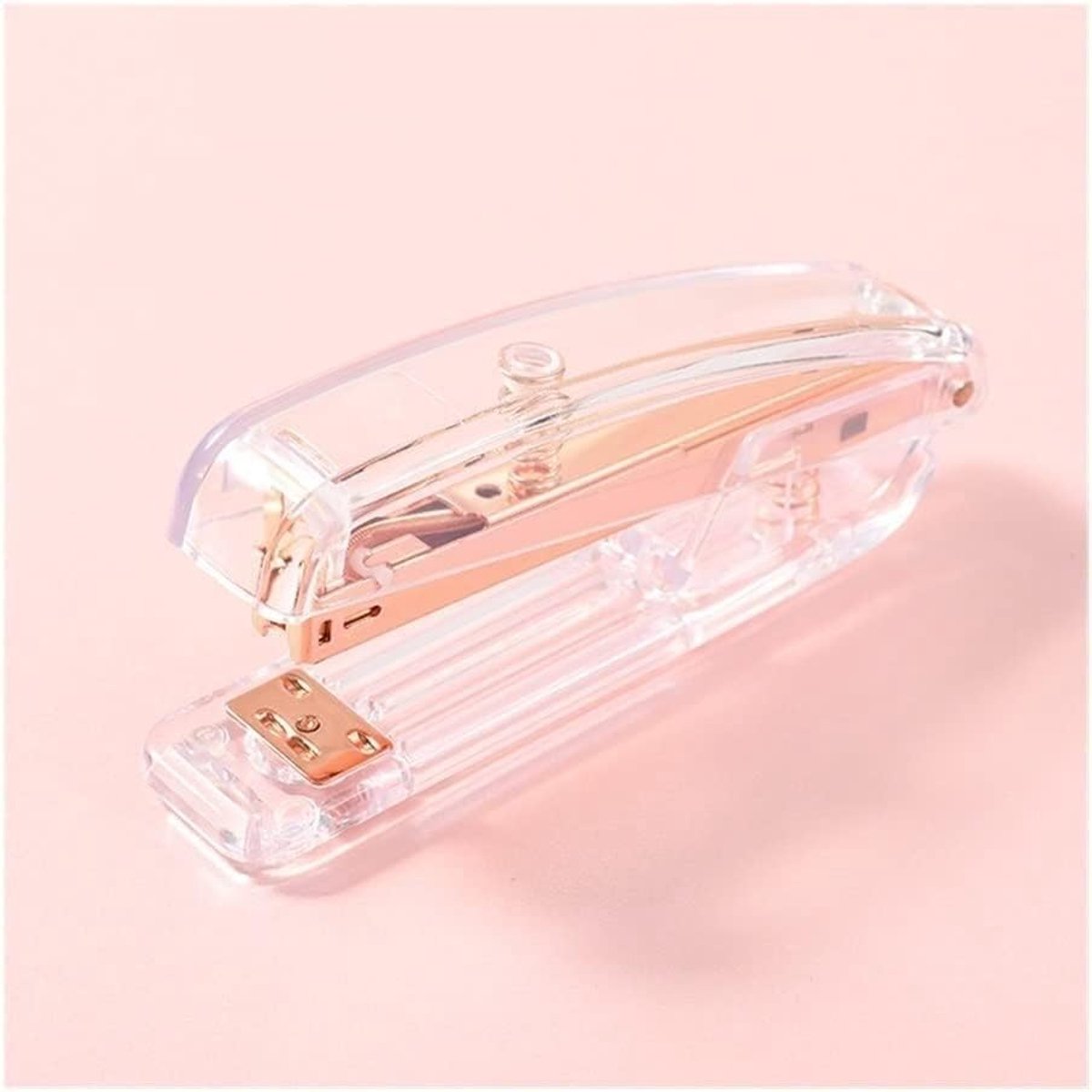 Mini Nietmachine - Kantoor nietmachine - Papier binden - Transparant acryl ontwerp - 160x60x35mm - Roségoud