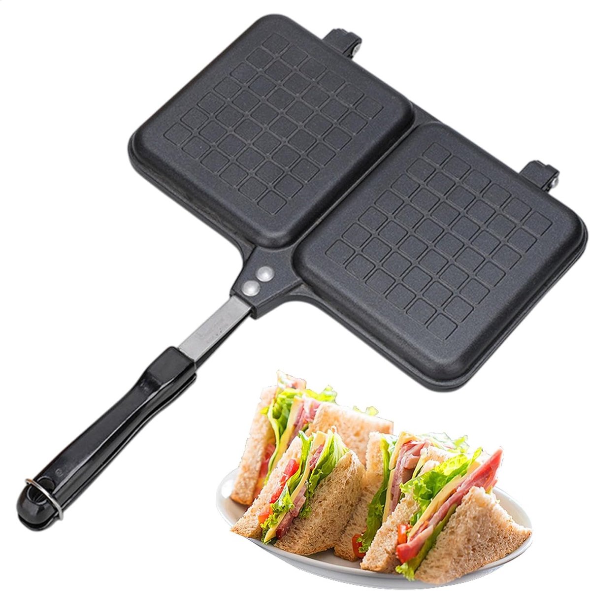 Sandwich Maker - Grillpan Tosti - Snelle Lunch Maken - Dubbel Non-Stick - 35 x 24 cm - Zwart