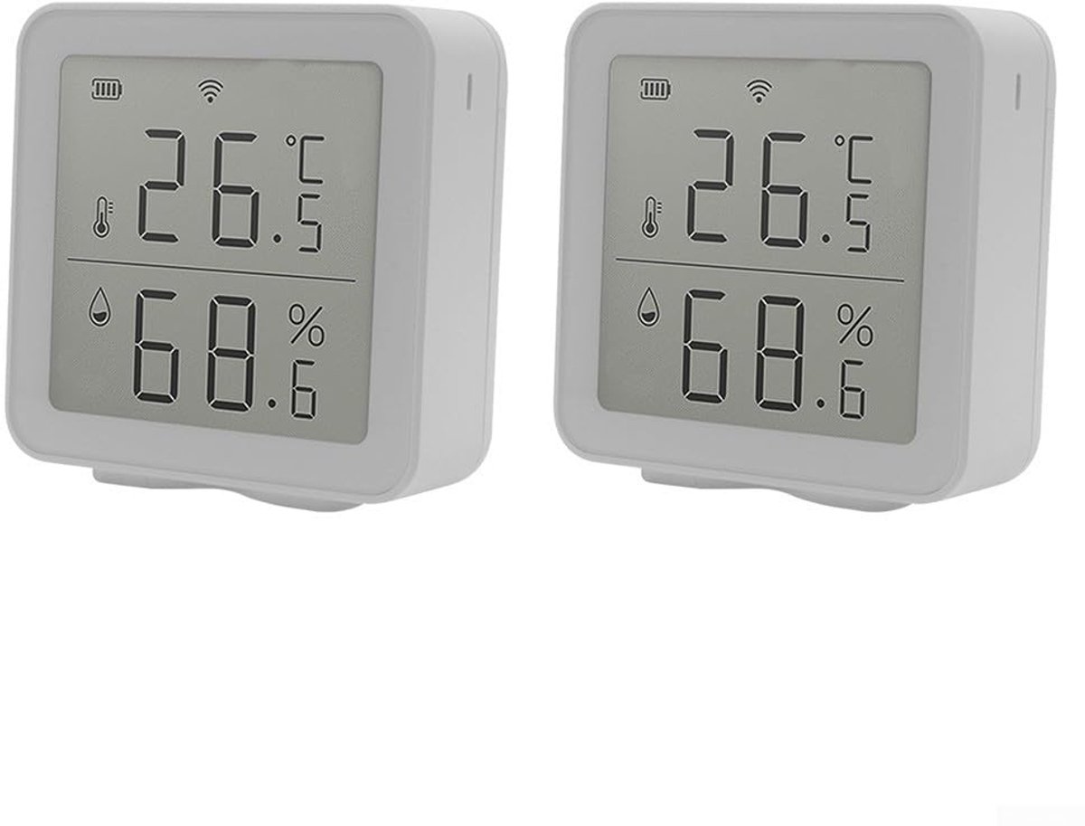 Temperatuur Vochtigheid Sensor - Klimaat Monitor - Smart Domotica - LCD Display - 2 stuks - Wit