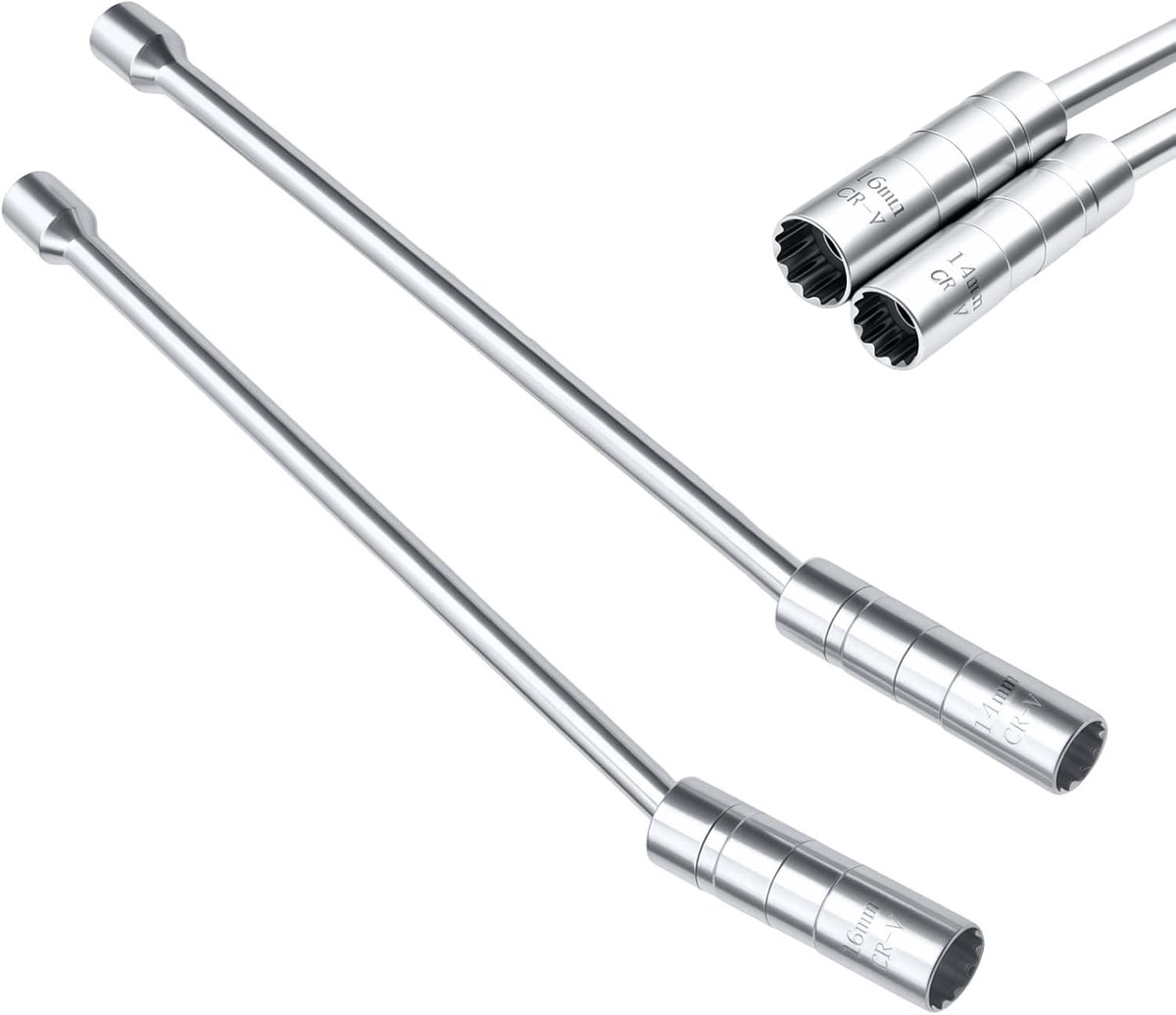 Bougiesleutel Set - Motor Gereedschap - Auto Onderhoud - Flexibel Gewricht - 14 en 16 mm - Zilver