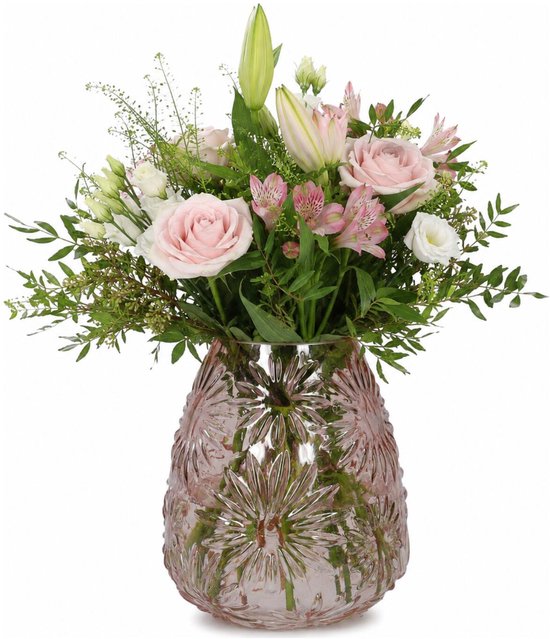 Plume Living Vaas Floran - transparant beige - D20 x H25 cm - glas - bloemenvaas - voor stelen en boeketten