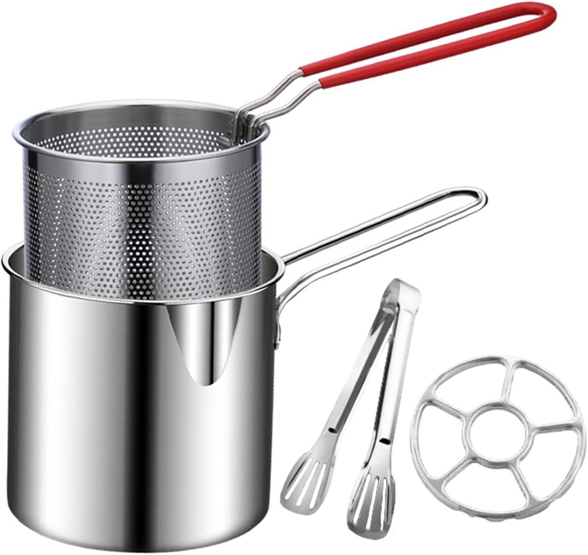 Friteuse Set - Pan Met Mand - Frituren & Stomen - Roestvrij Staal - Compact Ontwerp - Veelkleurig