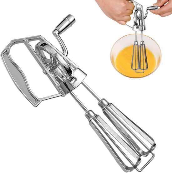 Handmixer - Eierklopper Zwengel - Bakken en Koken - Dubbel Wiel Ontwerp - 255 x 14 x 65 cm - Zilverkleurig — afbeelding 3