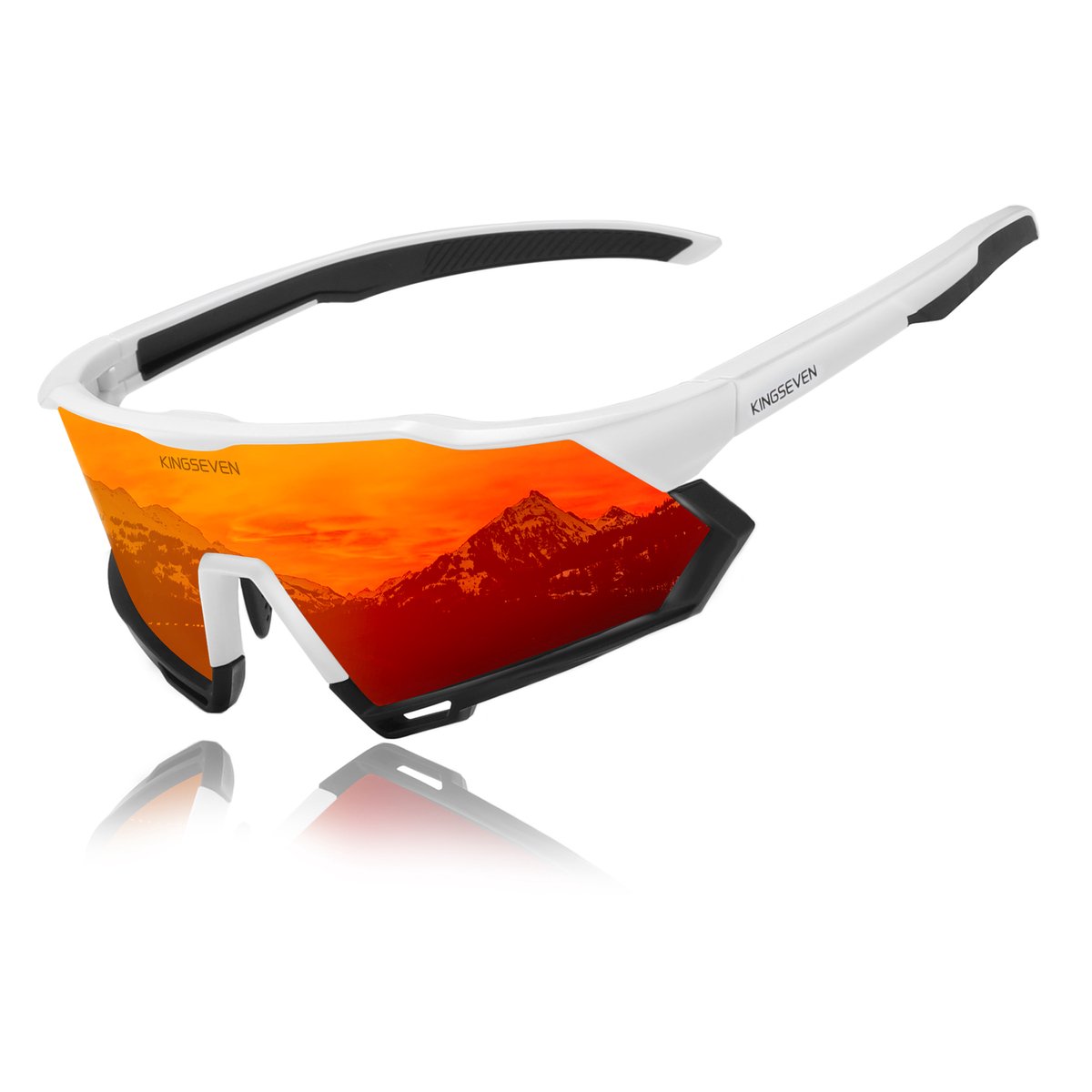 Kingseven Slim Wielren Zonnebril UV400 – Wit Frame – Rood Spiegelglas – 918