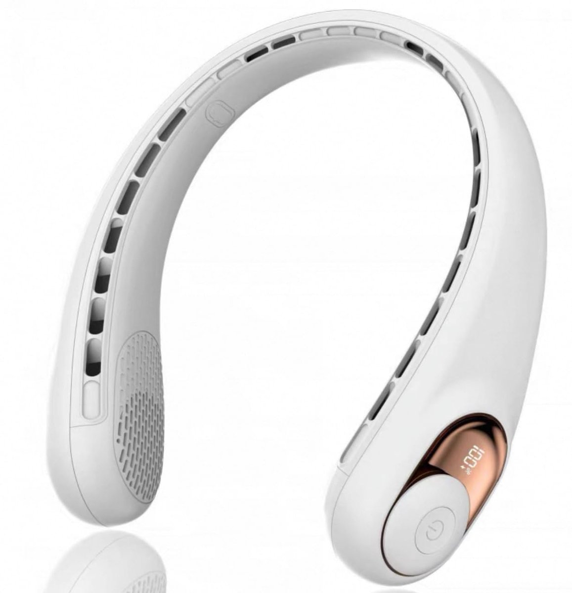 LISM-Draagbare nekventilator met 3 instelbare windsnelheden, intrekbare nekventilator voor verkoeling en handsfree gebruik, oplaadbare batterij van 3600 mAh, geschikt voor buitensporten en reizen (wit).