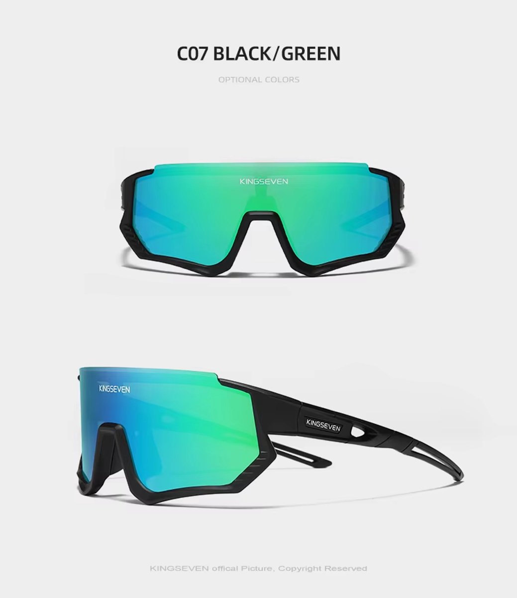 Kingseven Wielren Zonnebril UV400 – Blauw-Groen Spiegelglas – 910