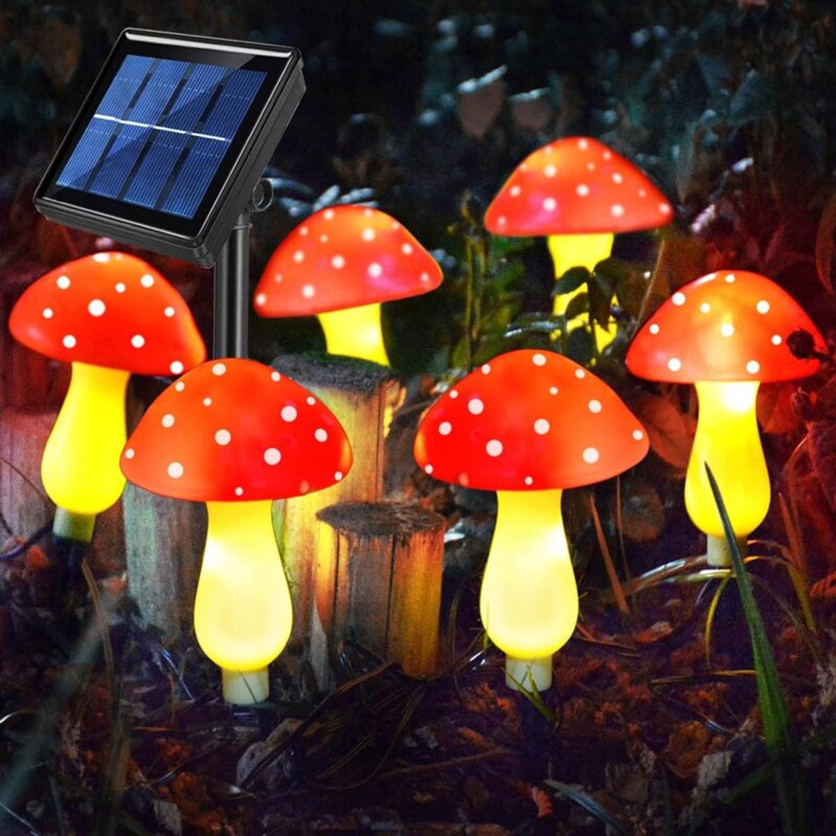[6-Lampen] Op zonne-energie werkende LED-buitenlamp in rode paddenstoelkleurgeschikt voor warm wit licht